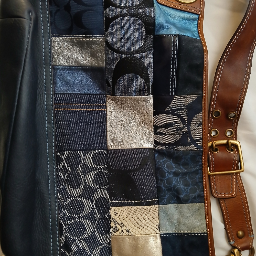 Coach Blue and Silver Patchwork Shoulder Bag